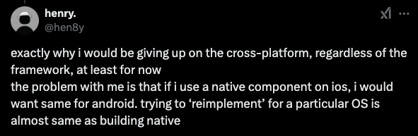 tweet talking about henry giving up on cross-platform