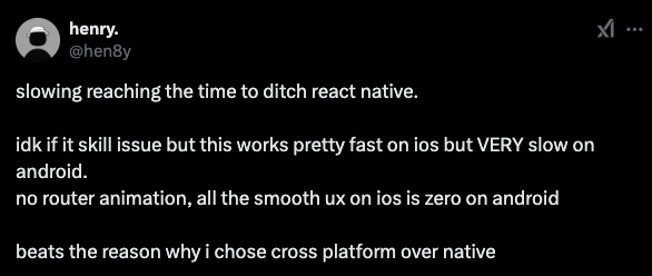 henry tweet about slowly dicthing react native